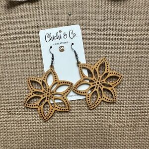 Chichi & Co. Wood Bohemian Floral Statement Earrings